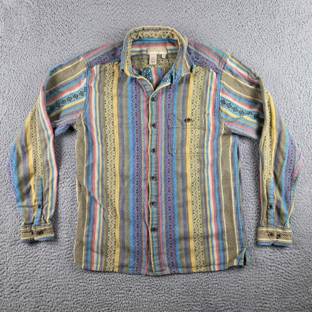 Territory Ahead Shirt Womens Small‎ Green Tapestry Striped Southwestern Navajo